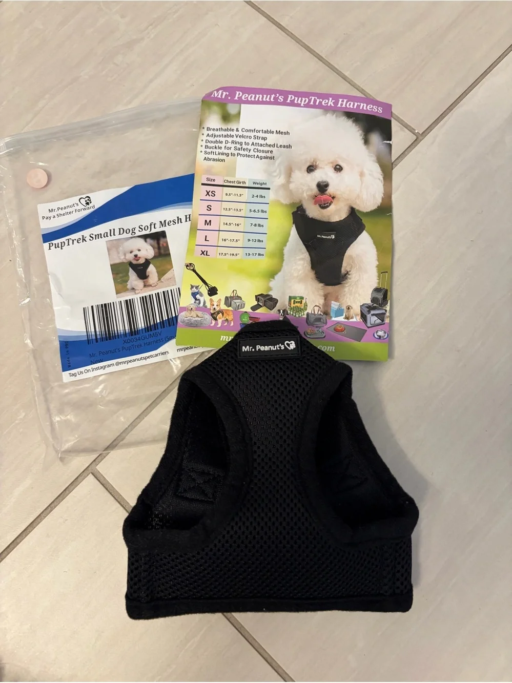 Mr Peanut’s PupTrek Black Soft Mesh Dog Harness - Small